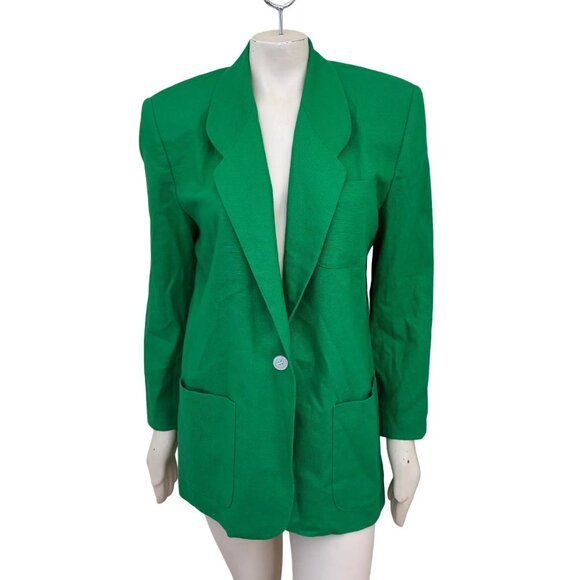 NEW VTG TALBOTS 100% Linen One Button Springtime Blazer in Kelly Green SZ 14 - Picture 1 of 9